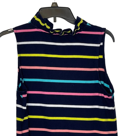 Crown & Ivy Ruffle V-Neck Navy Striped Sleeveless Dress Casual Career Job Medium - Picture 7 of 8
